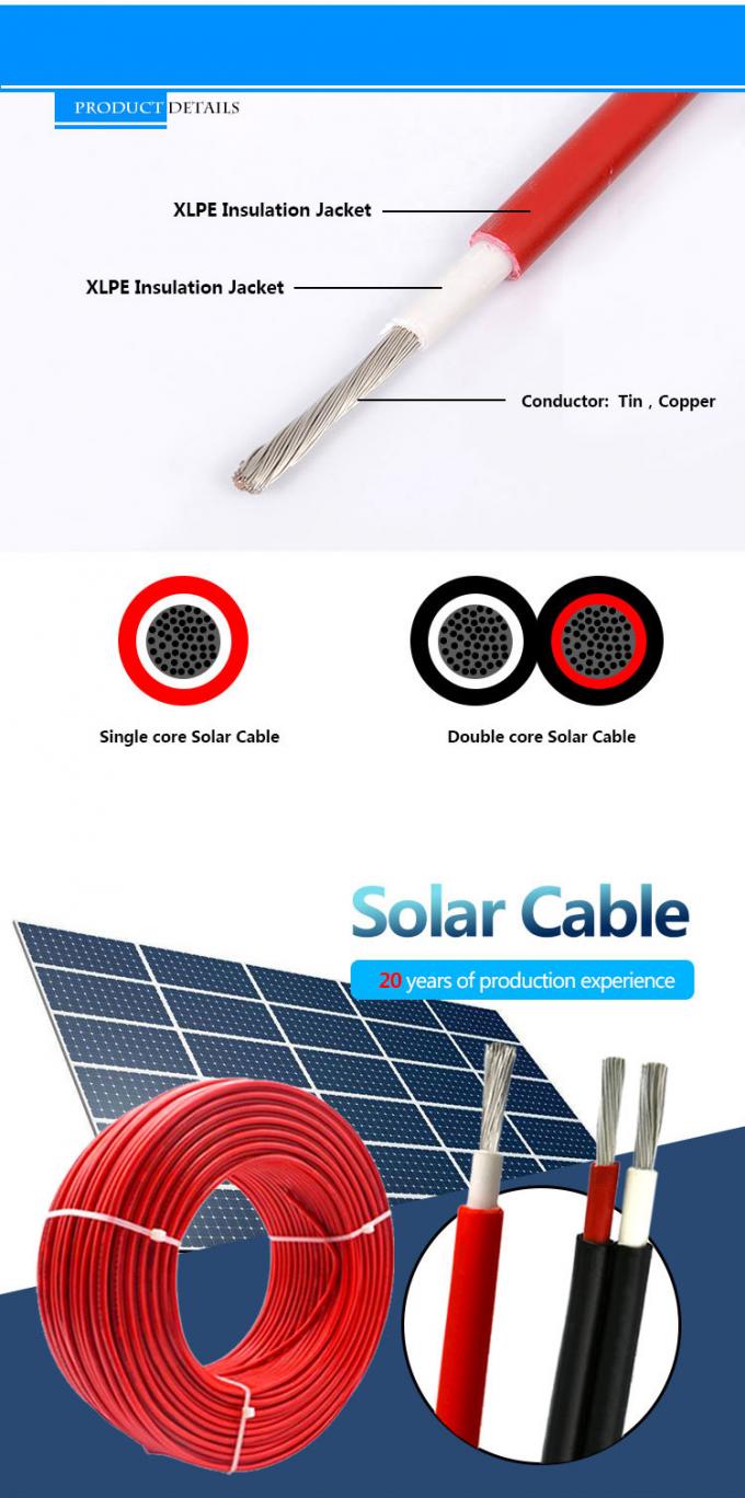 Solar 4mm Solar PV Cables 6mm2 for Solar Photovoltaic Car Low and Medium Voltage Cable 4
