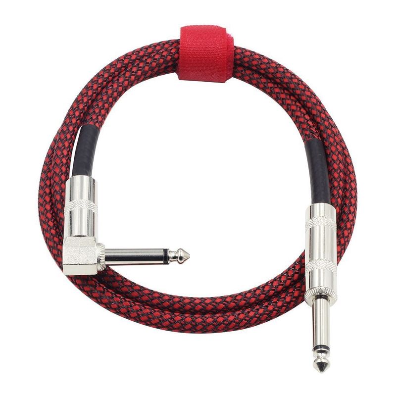 Braided 6.35mm Angle-to-Straight Electric Guitar Cable for Professional Audio Instruments